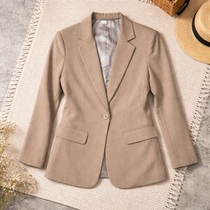 Chic Beige Single-Button Blazer - Women's Size Small, Notched Lapel